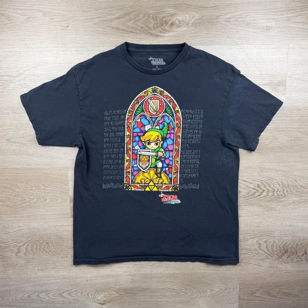 Vintage 2014 Nintendo Legend of Zelda Wind Waker HD Stained Glass T-Shirt L